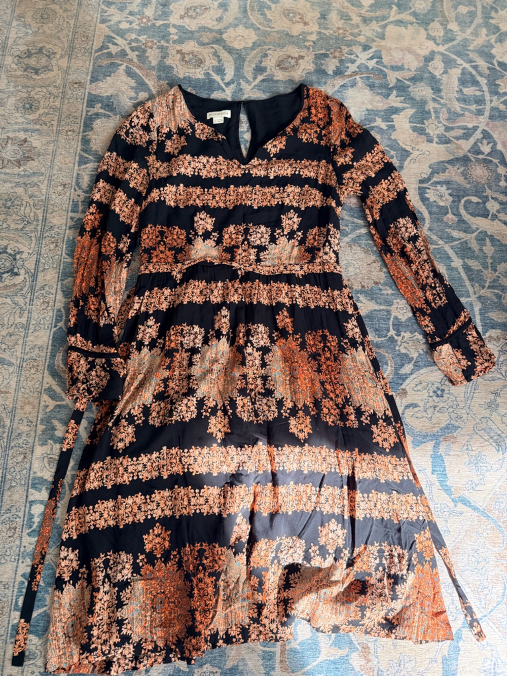 Monsoon Black Dress with Copper Floral Print